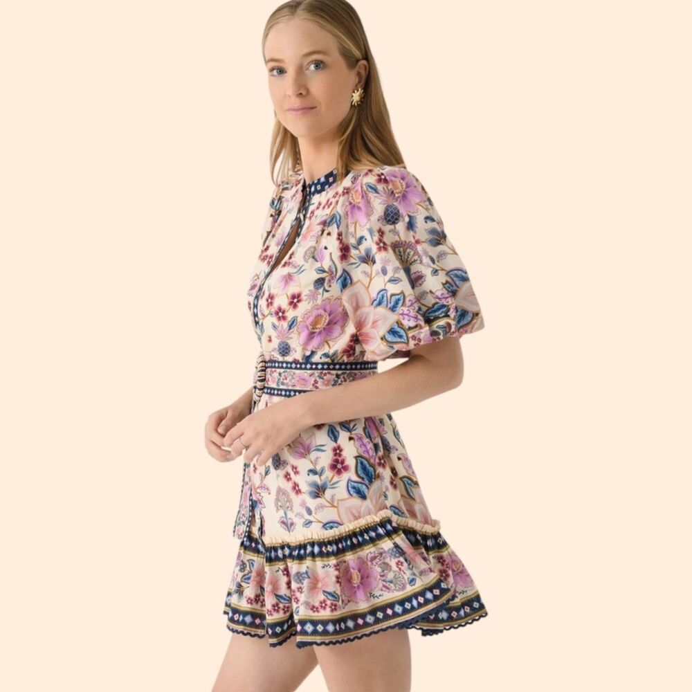 FARM Rio Pink Floral Mini Dress with Blue and Purple Accents